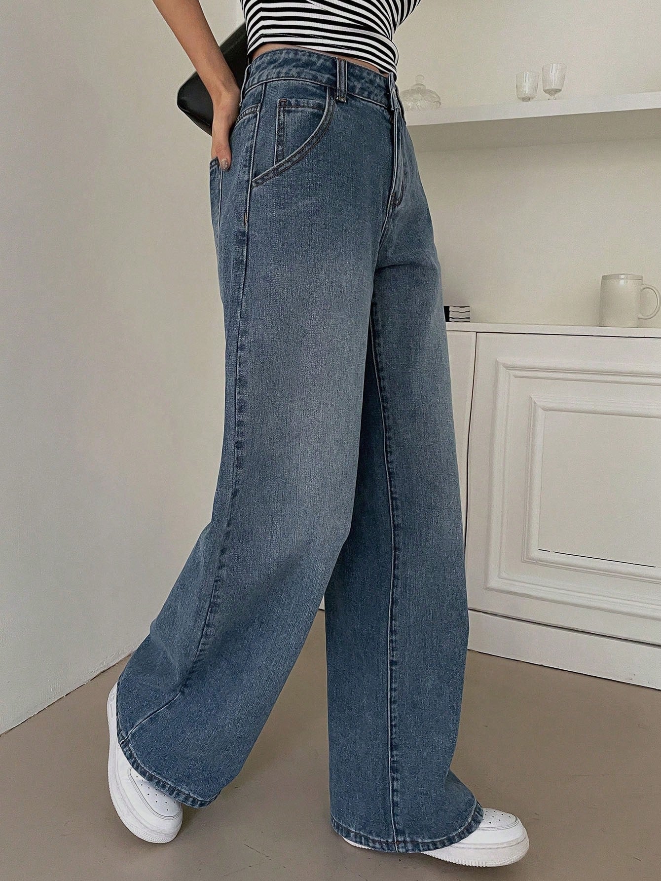 DAZY High Waist Slant Pocket Wide Leg Jeans