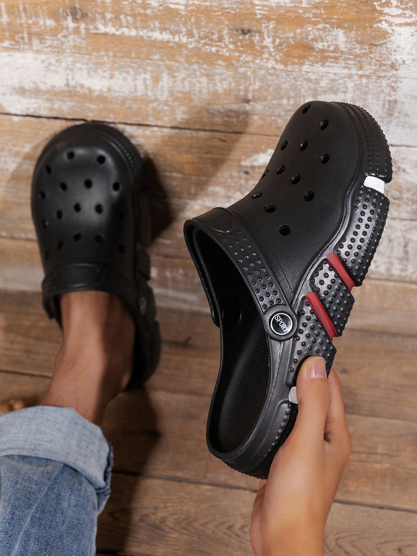 Men'S Trendy Hollow Out Solid Wood Bottom Sandals, Comfortable Anti-Slip Breathable Casual Eva Slippers, Suitable for Outdoor Activities