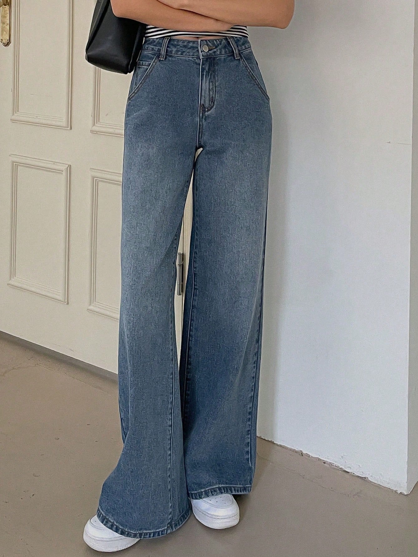 DAZY High Waist Slant Pocket Wide Leg Jeans