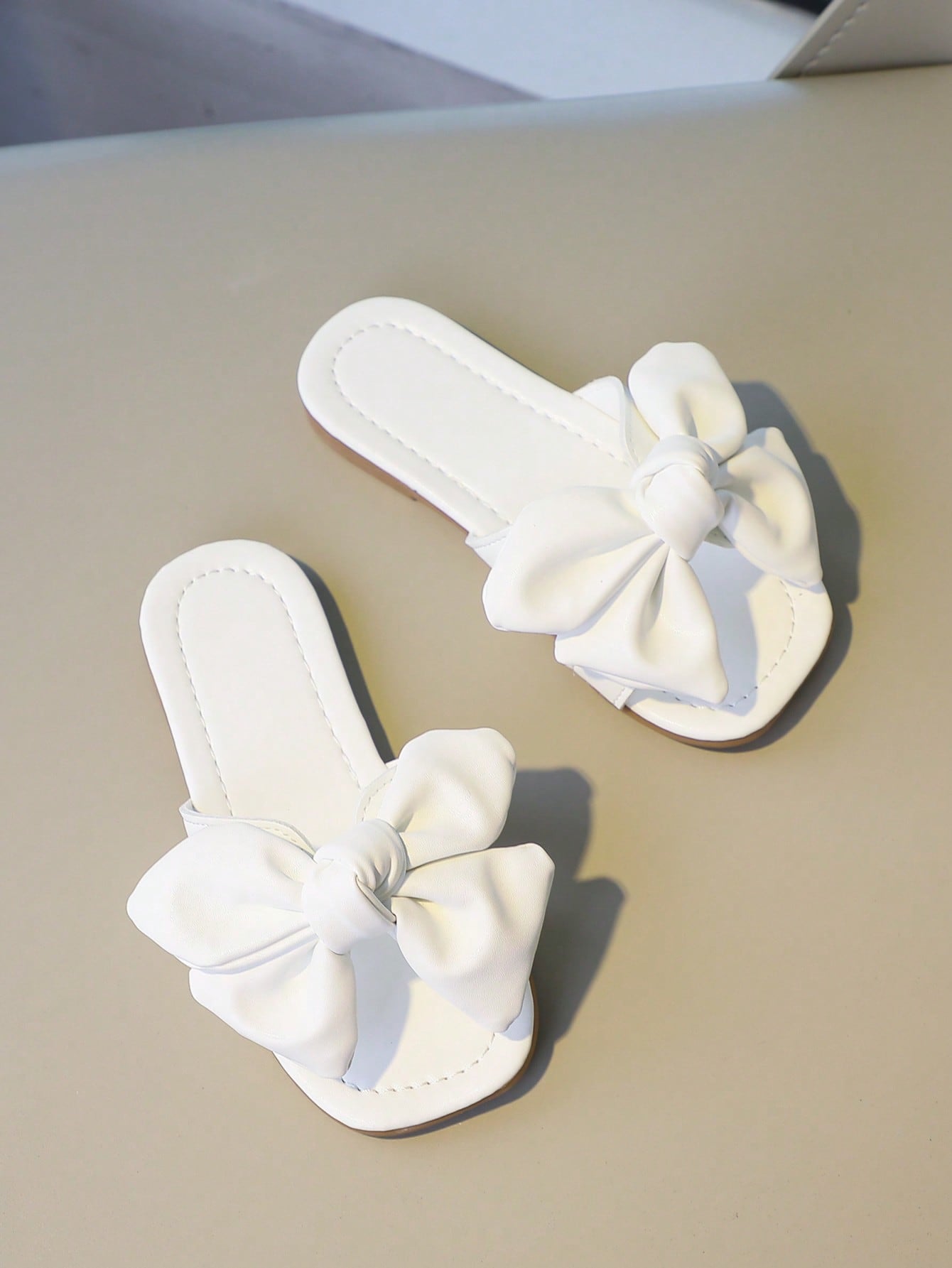 Girls Plain Bow Decor Comfortable Non-Slip Open Toe Slippers for Summer