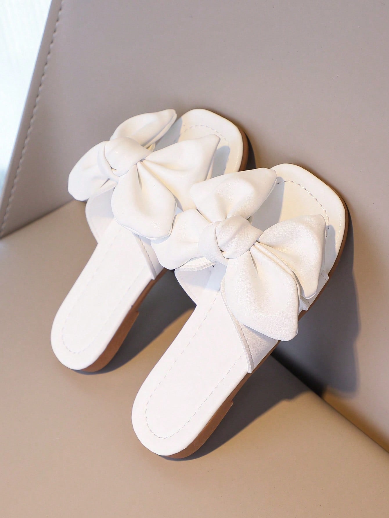 Girls Plain Bow Decor Comfortable Non-Slip Open Toe Slippers for Summer