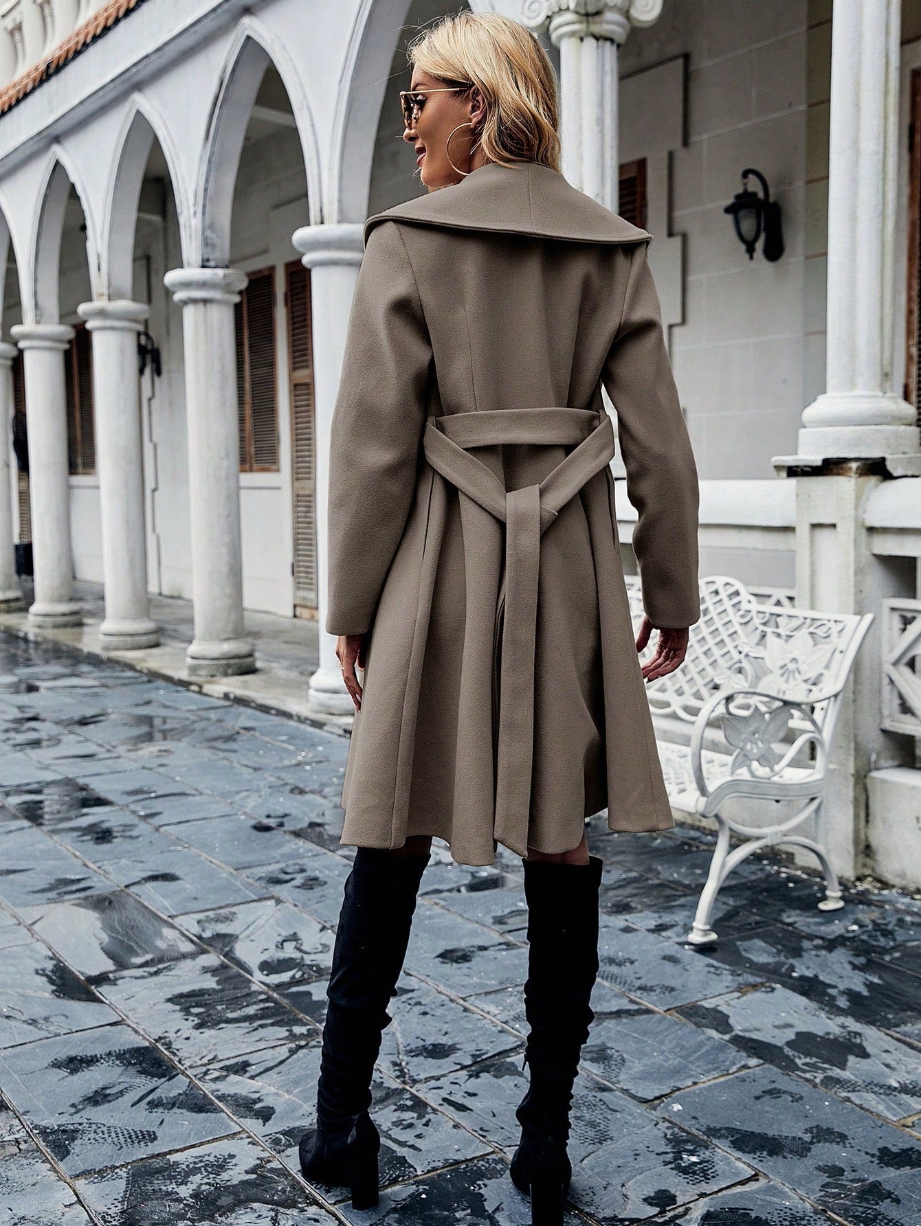 SHEIN LUNE Waterfall Collar Belted Overcoat