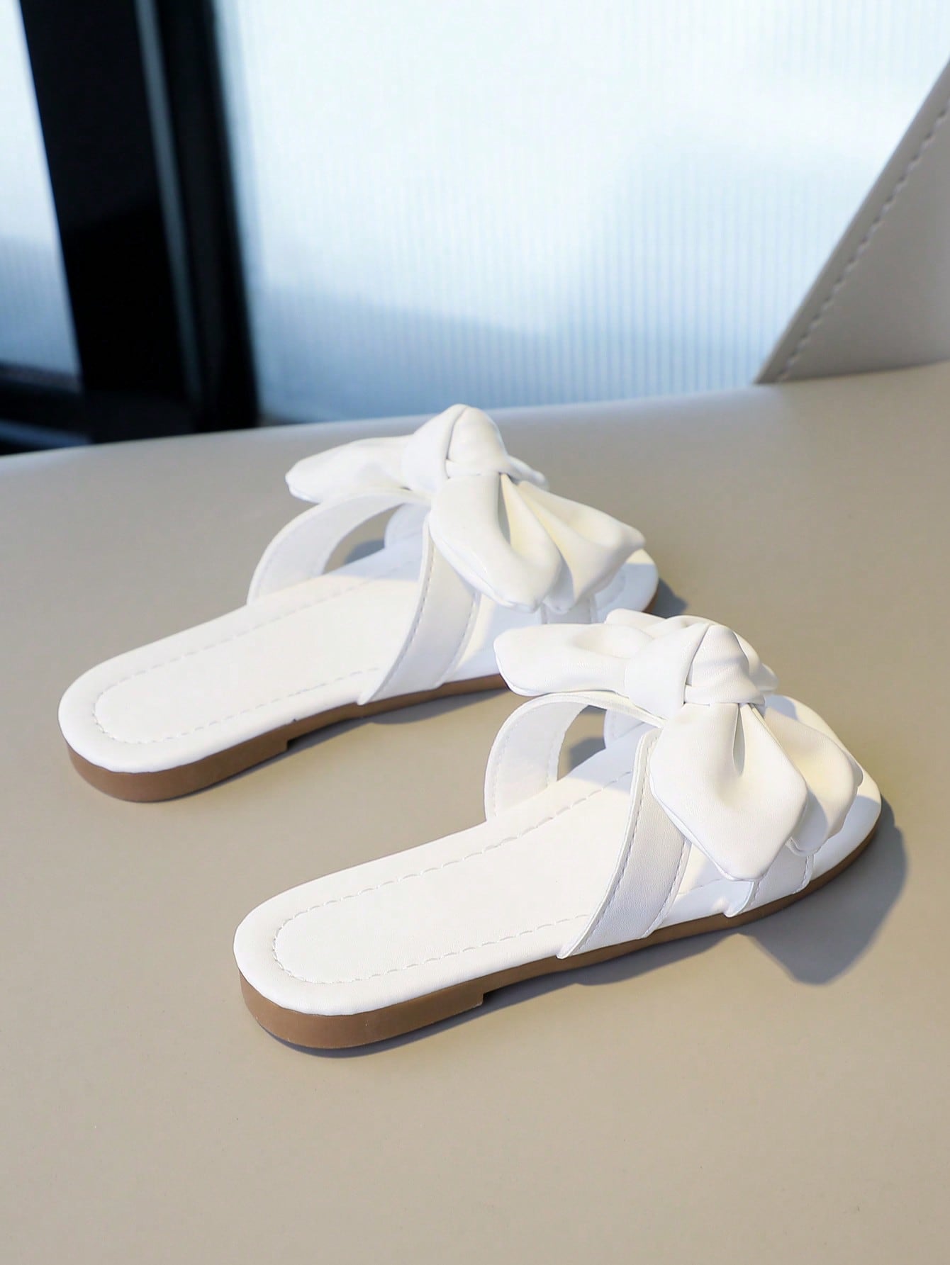 Girls Plain Bow Decor Comfortable Non-Slip Open Toe Slippers for Summer