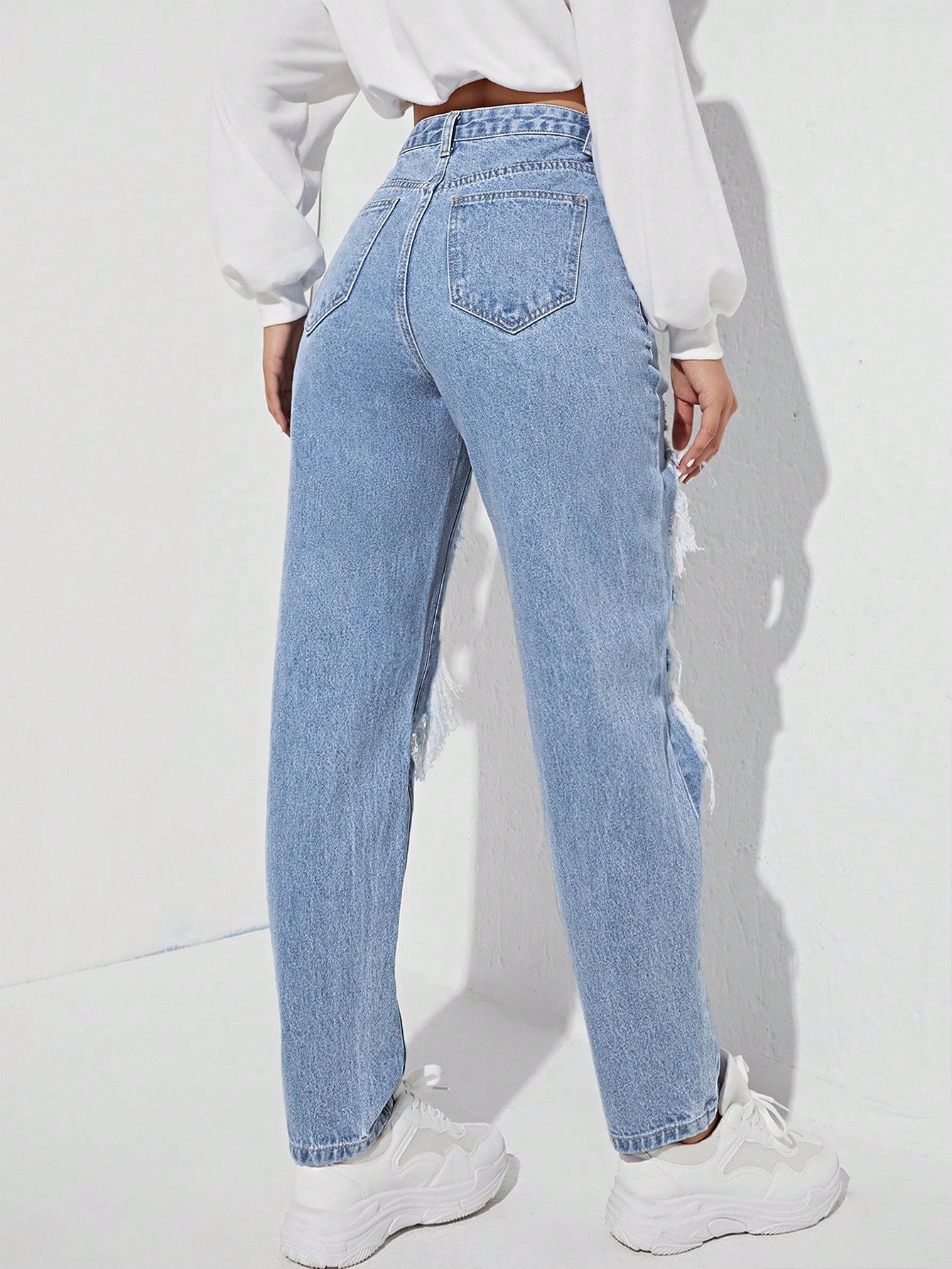 SHEIN Ezwear Women'S Ripped Denim Trousers