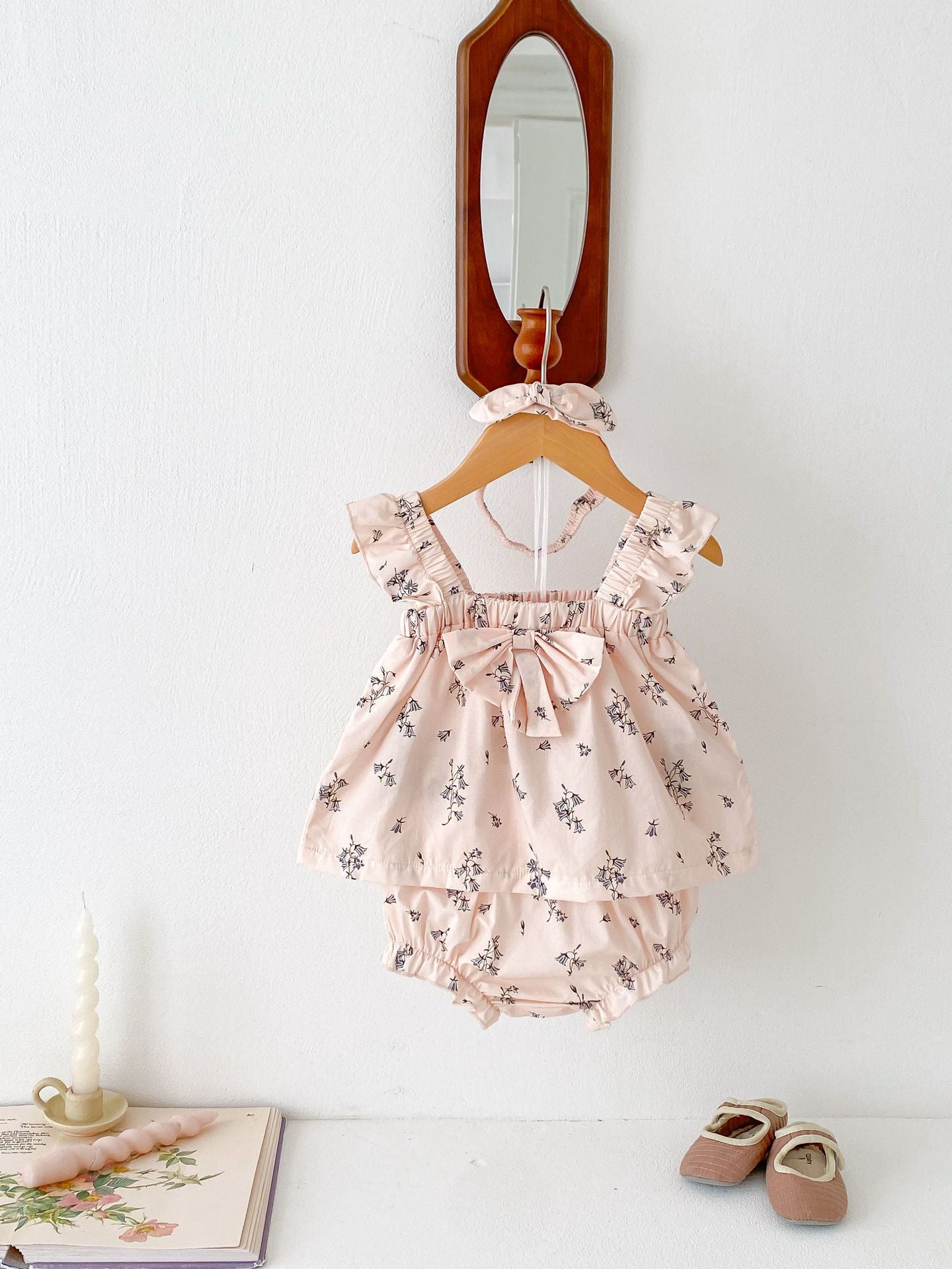 Summer Baby Thin Floral Top Shorts Hair Band 3-piece Set