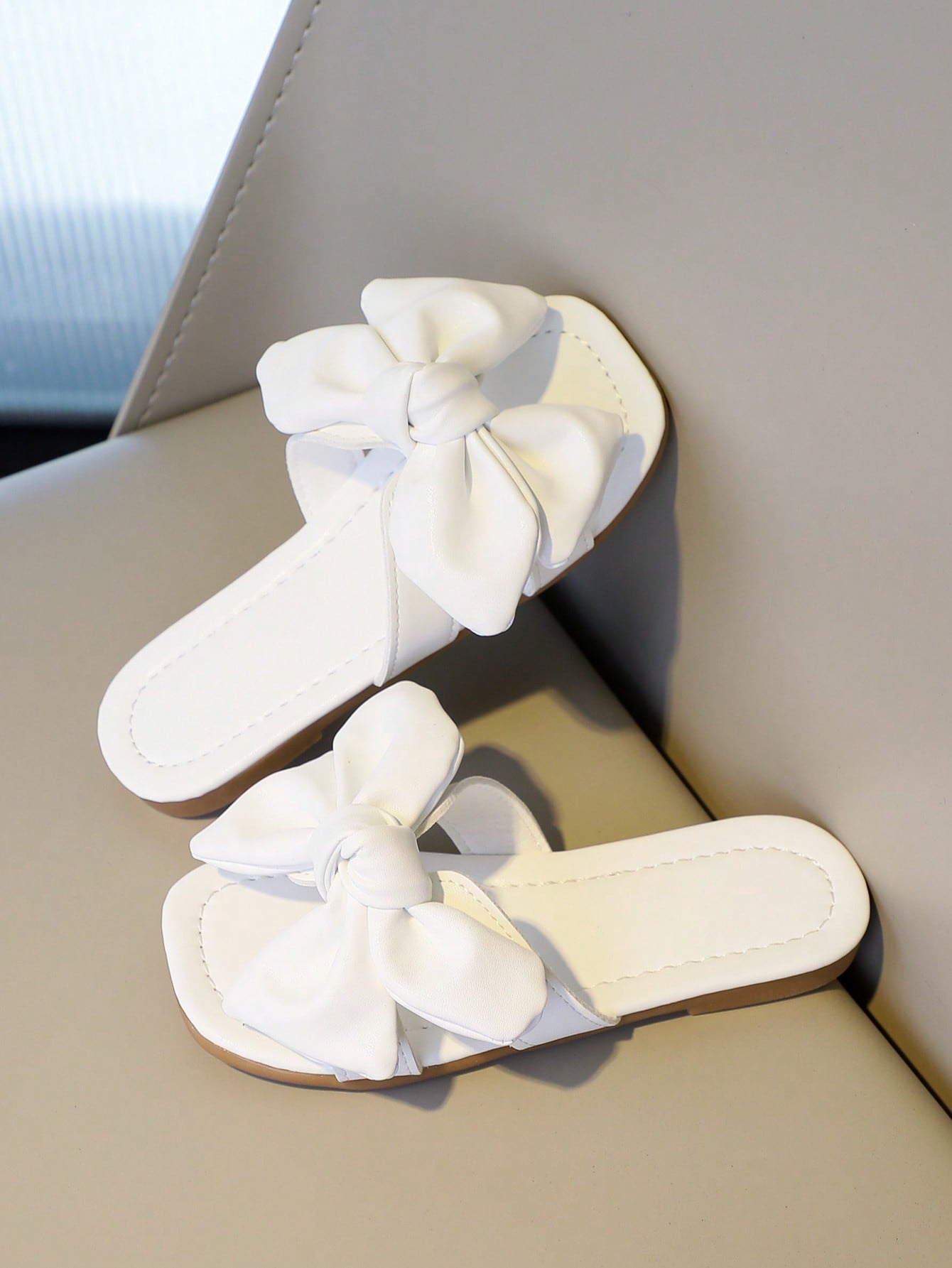 Girls Plain Bow Decor Comfortable Non-Slip Open Toe Slippers for Summer