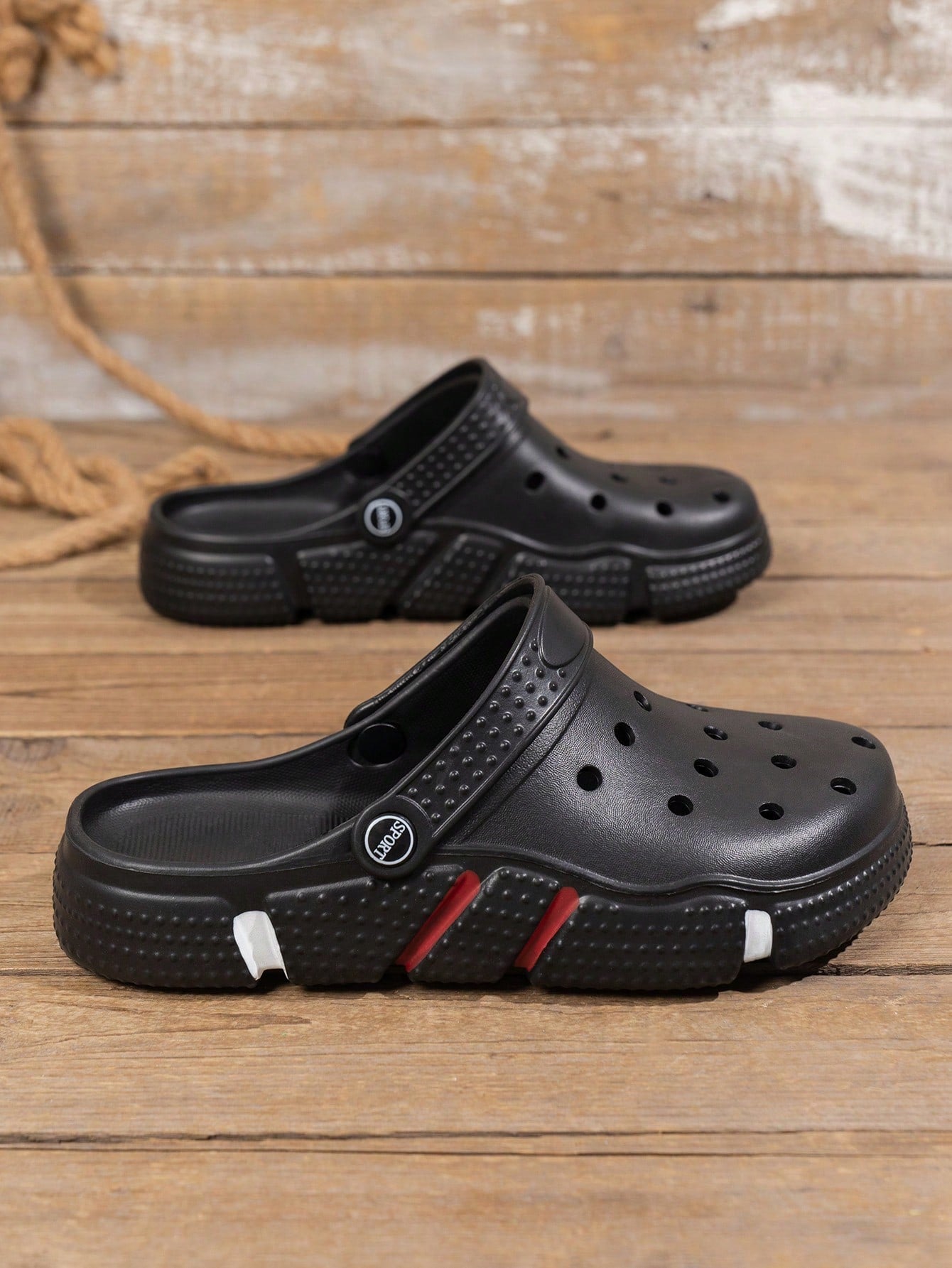 Men'S Trendy Hollow Out Solid Wood Bottom Sandals, Comfortable Anti-Slip Breathable Casual Eva Slippers, Suitable for Outdoor Activities