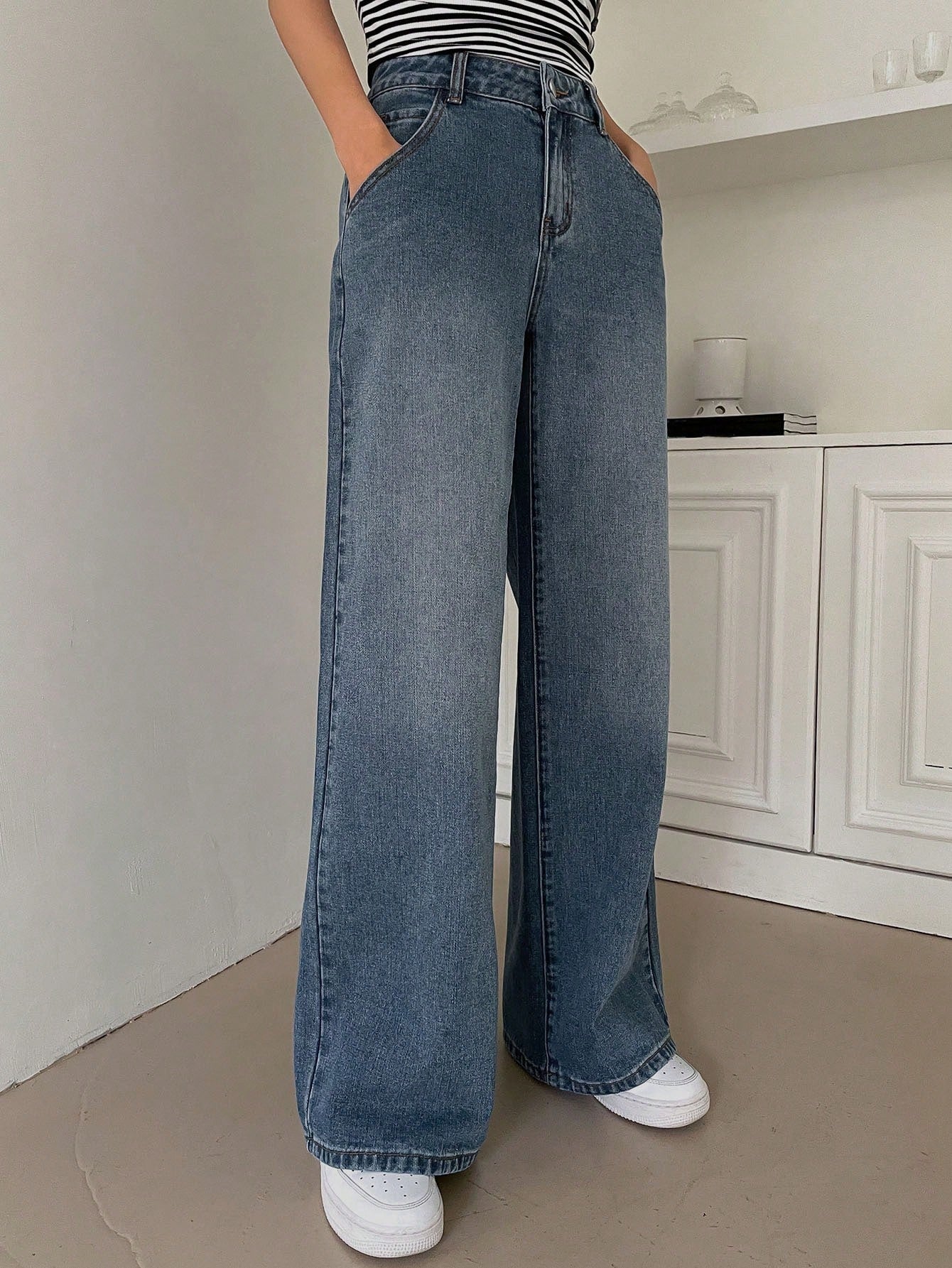 DAZY High Waist Slant Pocket Wide Leg Jeans