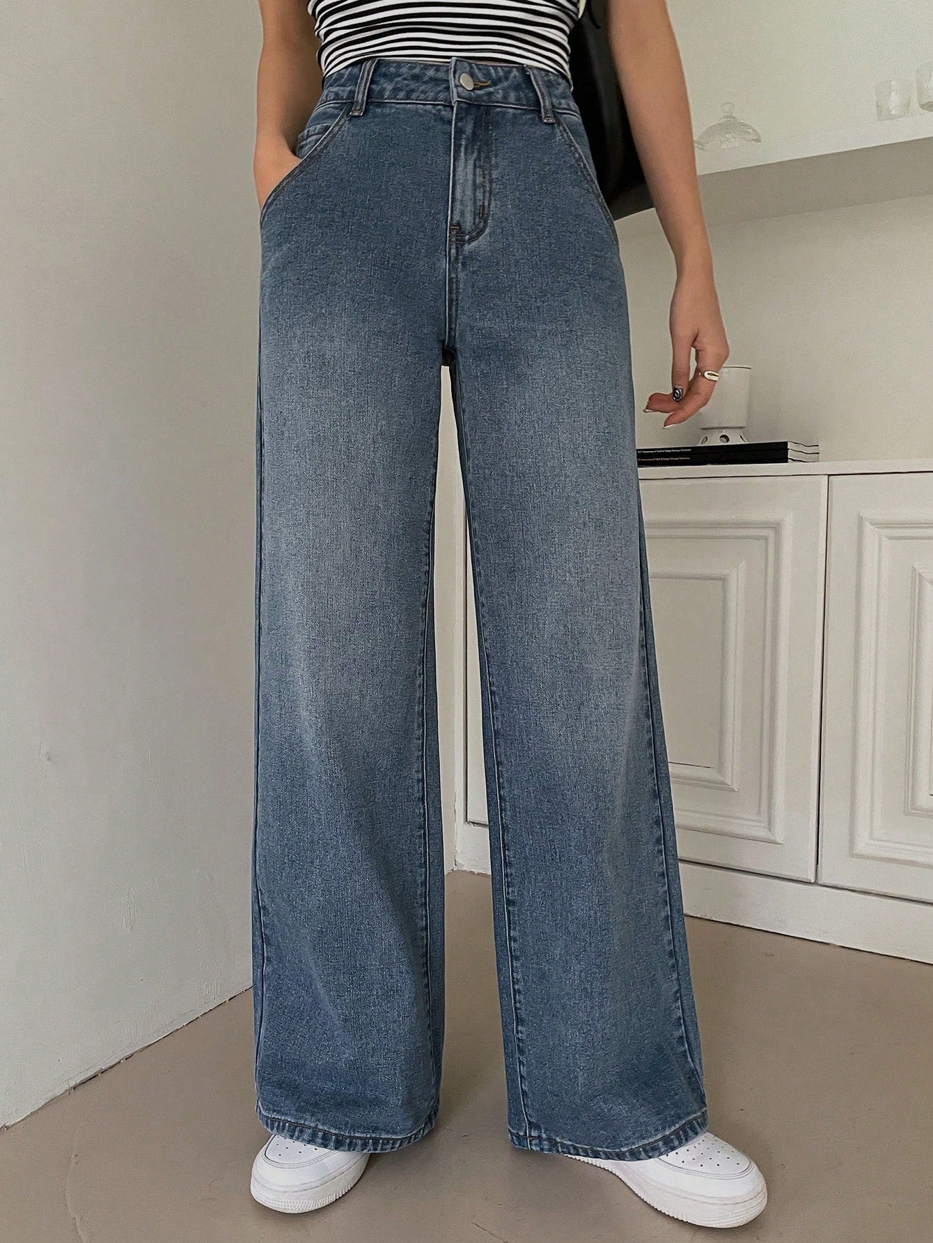 DAZY High Waist Slant Pocket Wide Leg Jeans