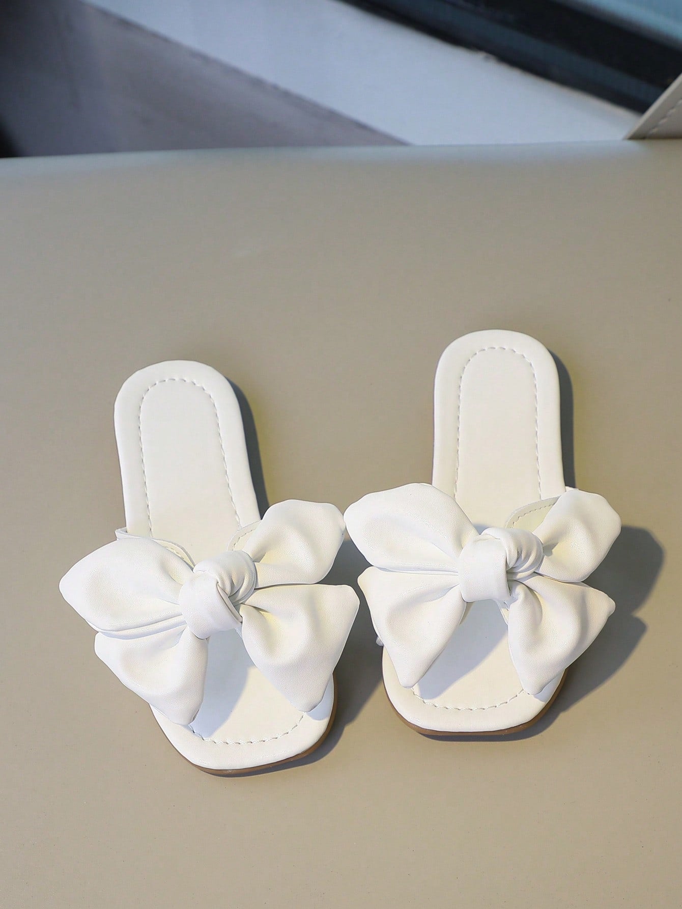 Girls Plain Bow Decor Comfortable Non-Slip Open Toe Slippers for Summer