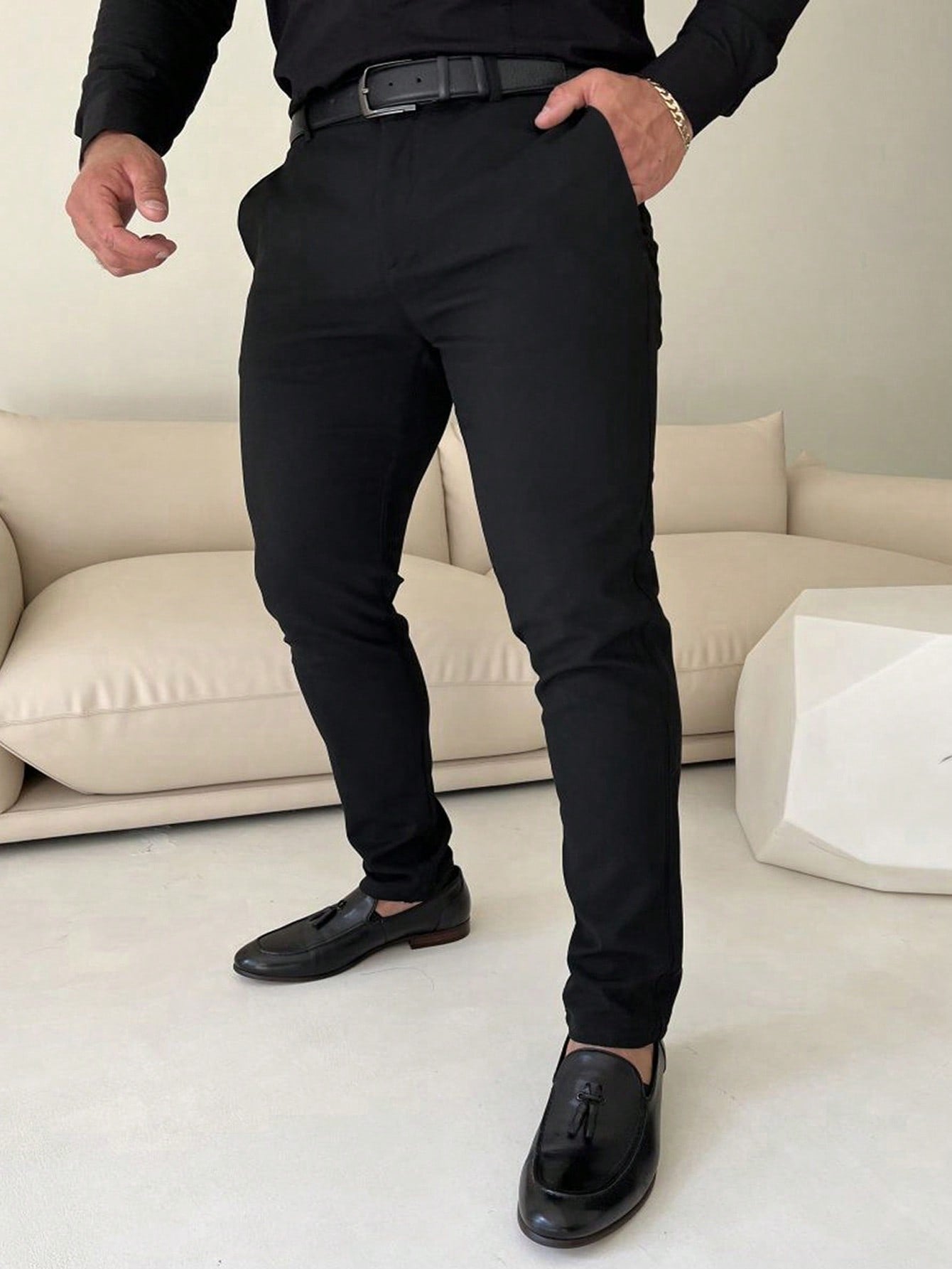 Manfinity Mode Men Slant Pocket Suit Pants without Belt