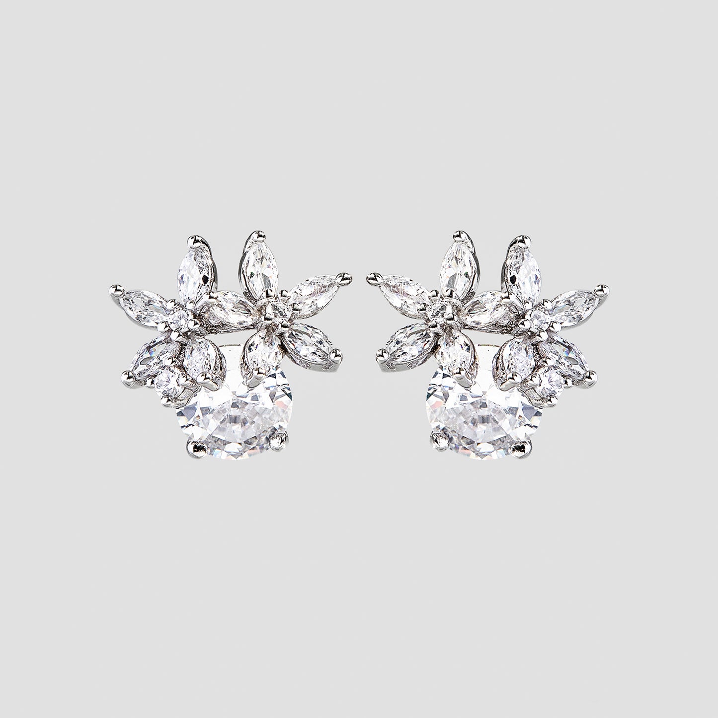 Zircon 925 Sterling Silver Flower Stud Earrings