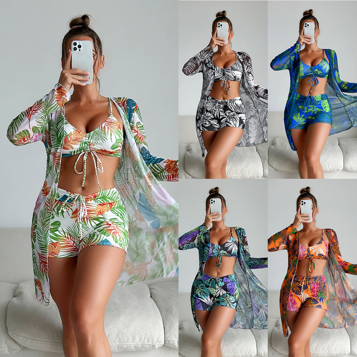 Multi-color Special Fabric Fashion Bikini Three-piece Women's Swimsuit