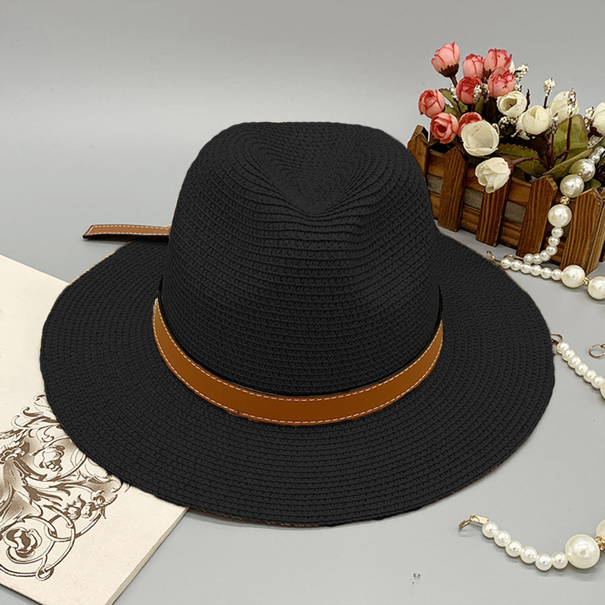 Wide Brim Paper Braided Hat