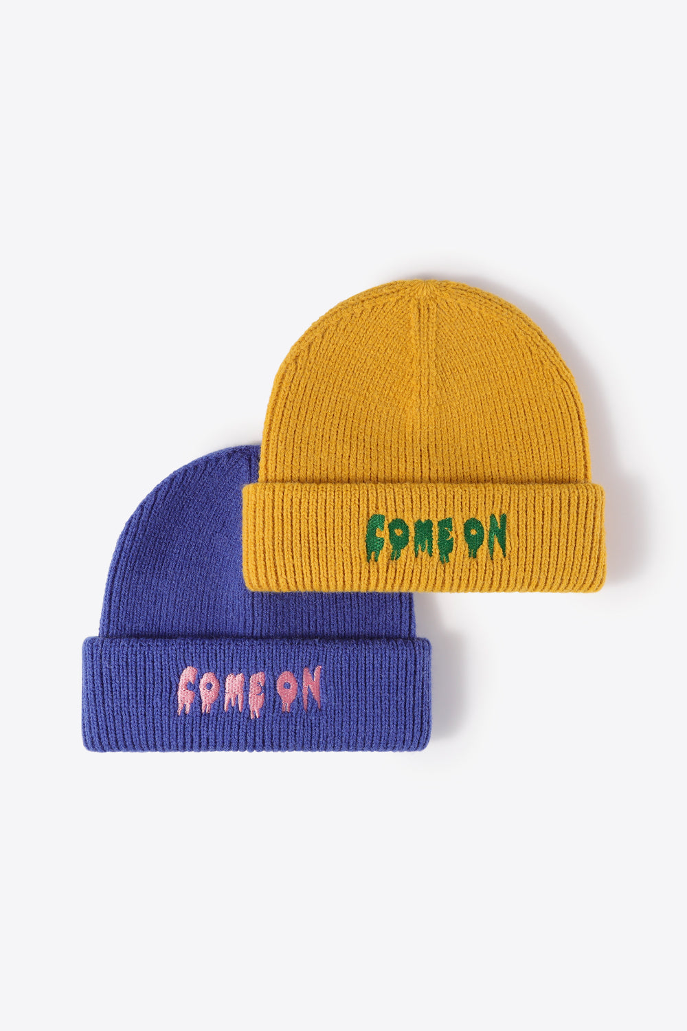 COME ON Embroidered Cuff Knit Beanie