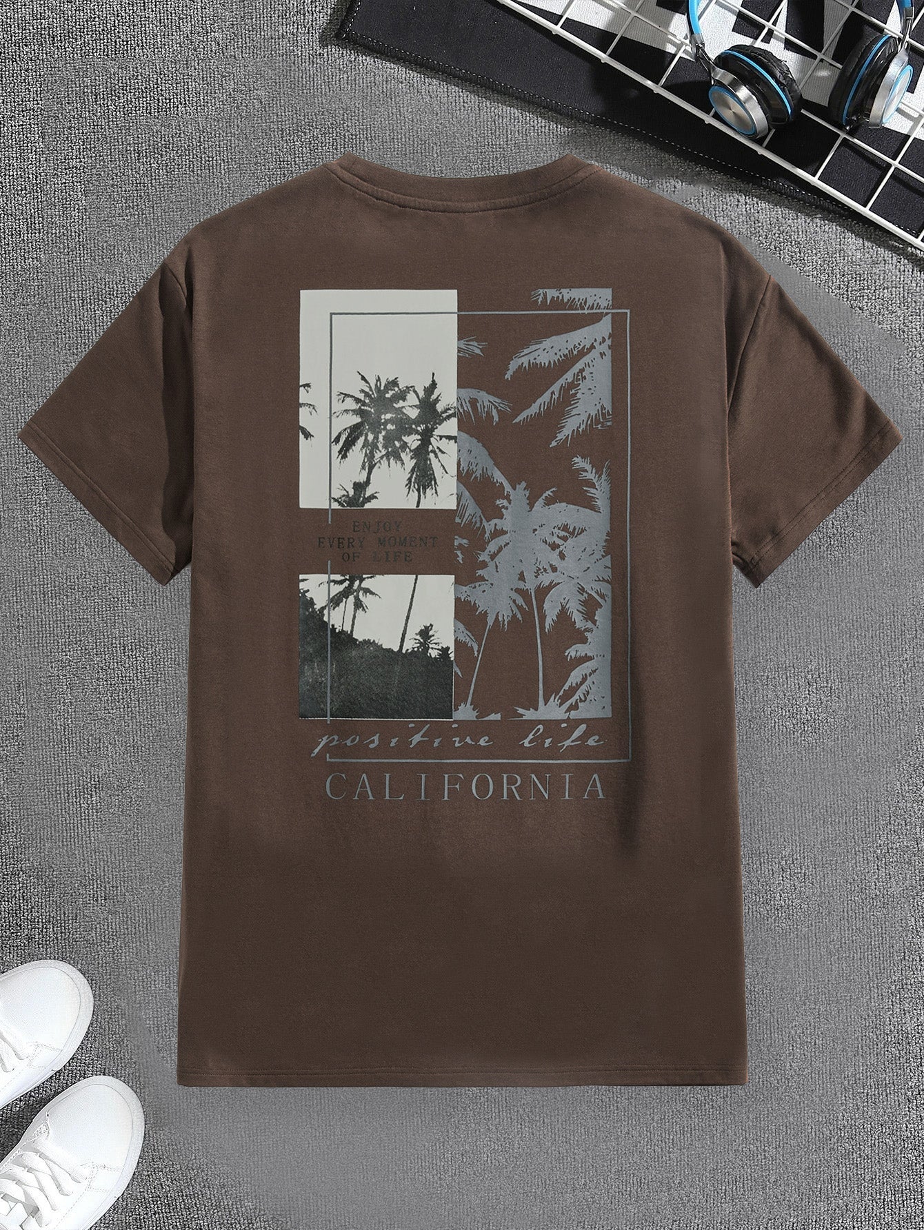 Manfinity RSRT Men Cotton Letter & Palm Tree Print Tee