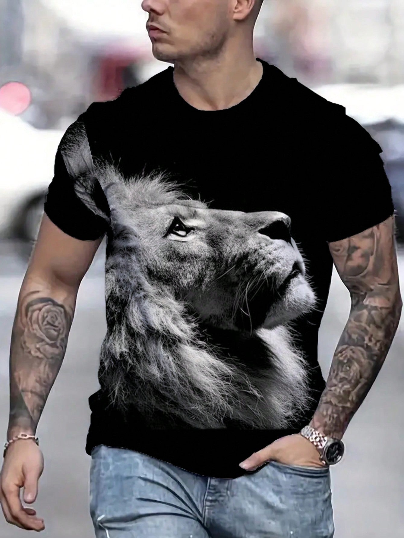 Men plus Lion Print Sweatshirt