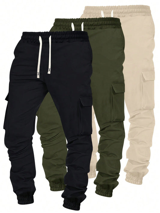 3Pcs/Set Spring and Autumn New Casual Sportswear Men'S Drawstring Waist Cargo Pants