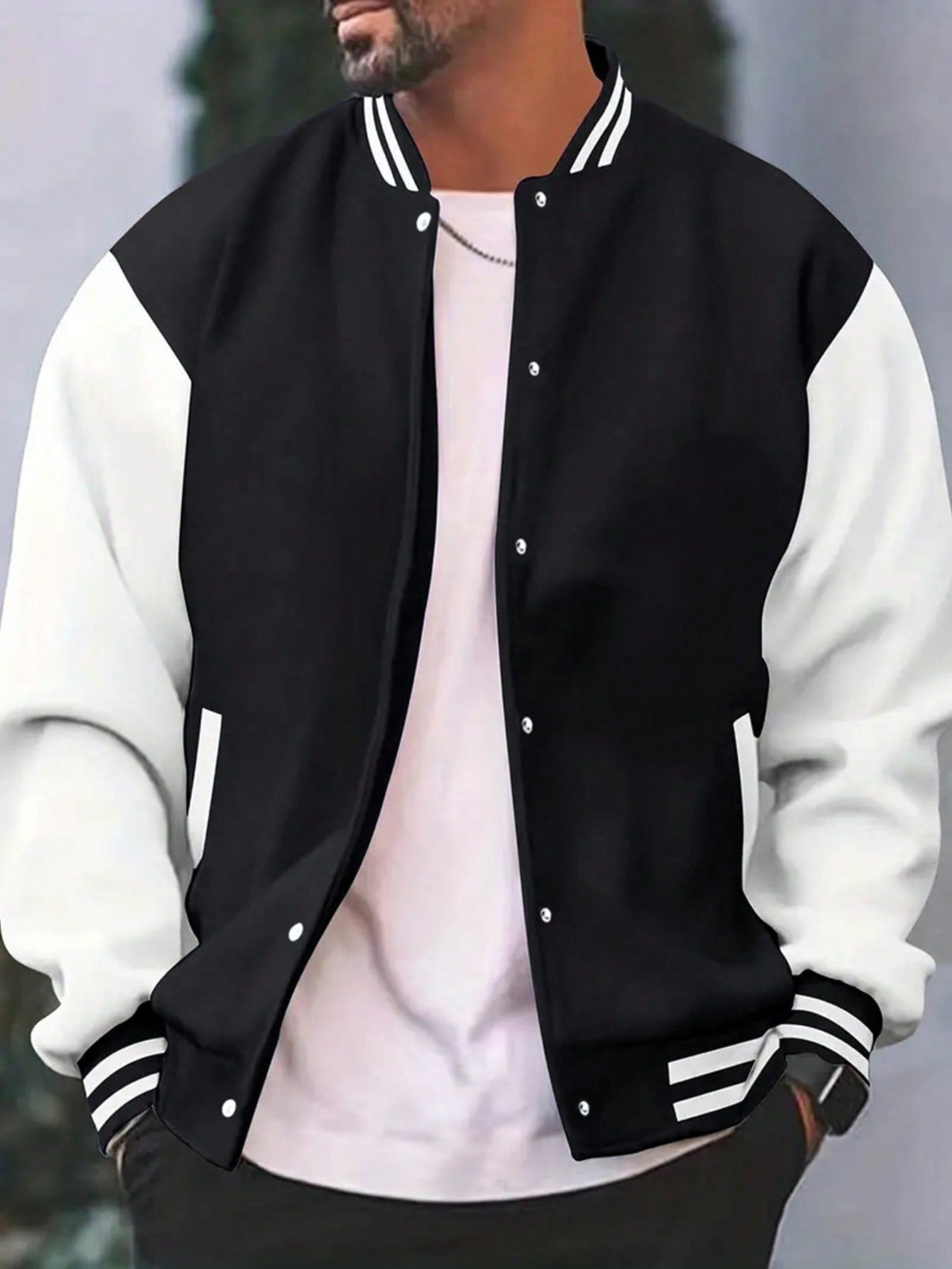 Men'S Letter Printed Striped Baseball Jacket