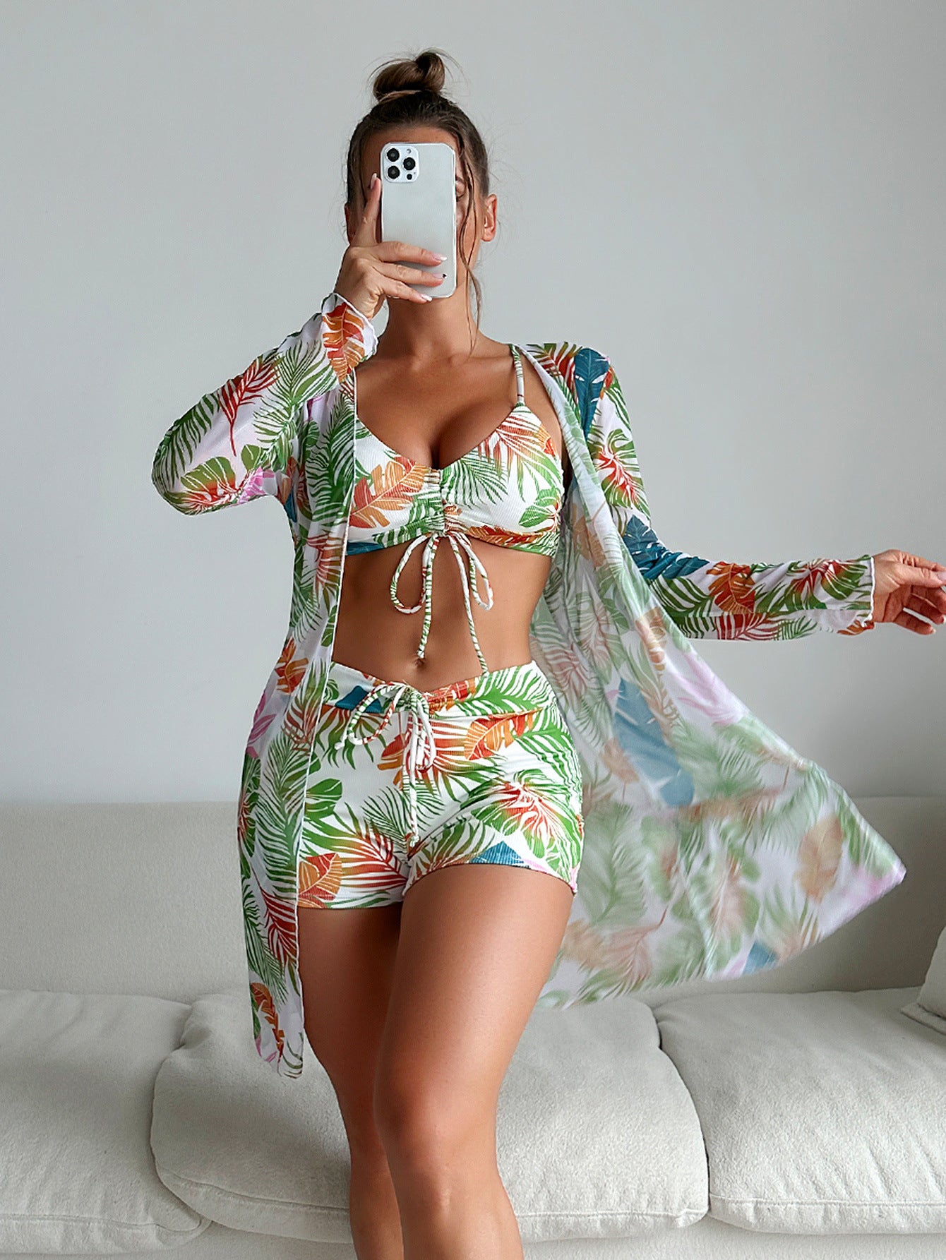 Multi-color Special Fabric Fashion Bikini Three-piece Women's Swimsuit