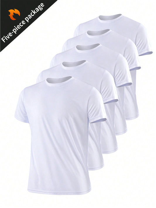 5Pcs/Set Men'S Sports T-Shirts, Running Quick-Dry Short Sleeve Tops, Loose Breathable Fitness Wear, Outdoor Athletic Clothes Gym Clothes Men Basic T Shirt