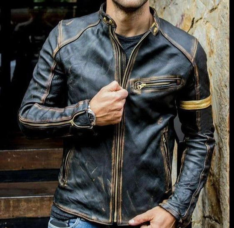 Punk Men'S Motorcycle Leather Jacket