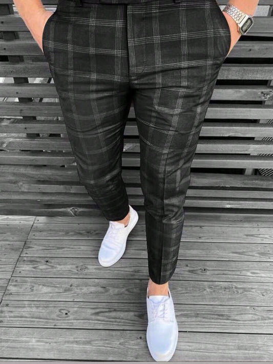 Manfinity Homme Men Plaid Print Slant Pocket Suit Pants