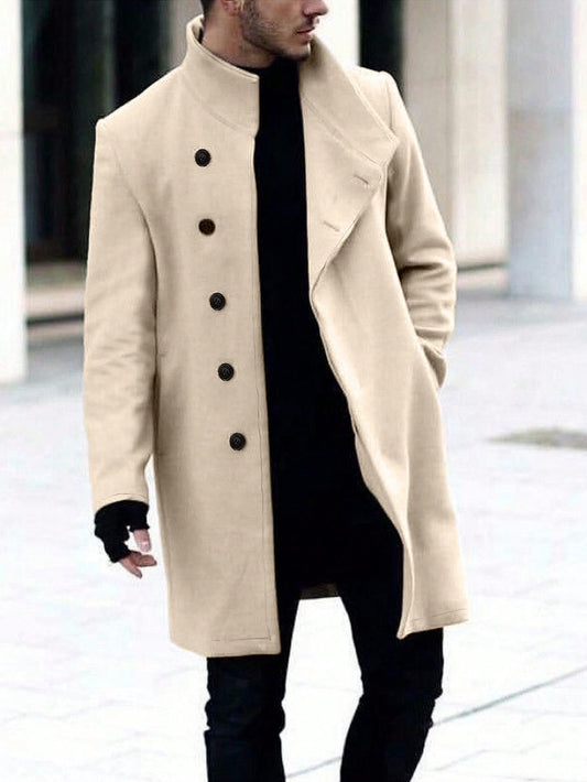 Manfinity Homme Men'S Single-Breasted Stand Collar Woolen Coat