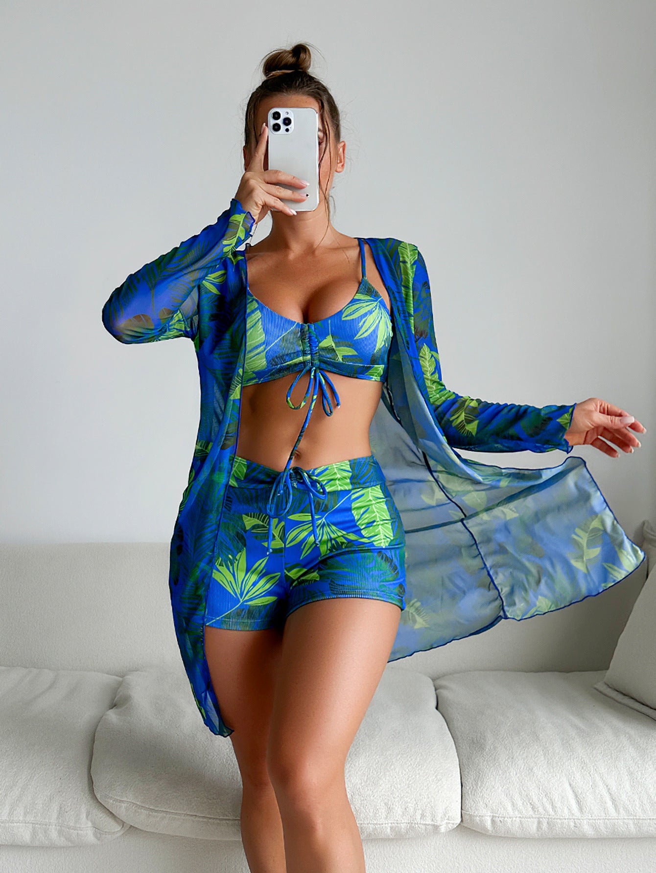 Multi-color Special Fabric Fashion Bikini Three-piece Women's Swimsuit