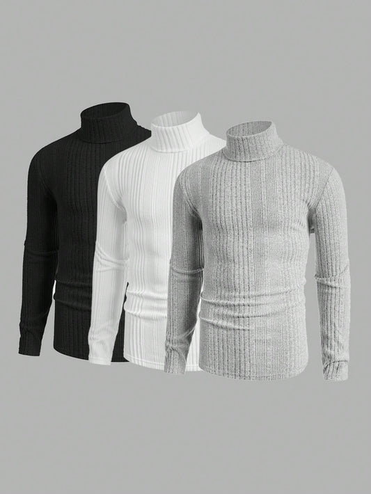 Manfinity Homme Men 3Pcs High Neck Ribbed Knit Tee