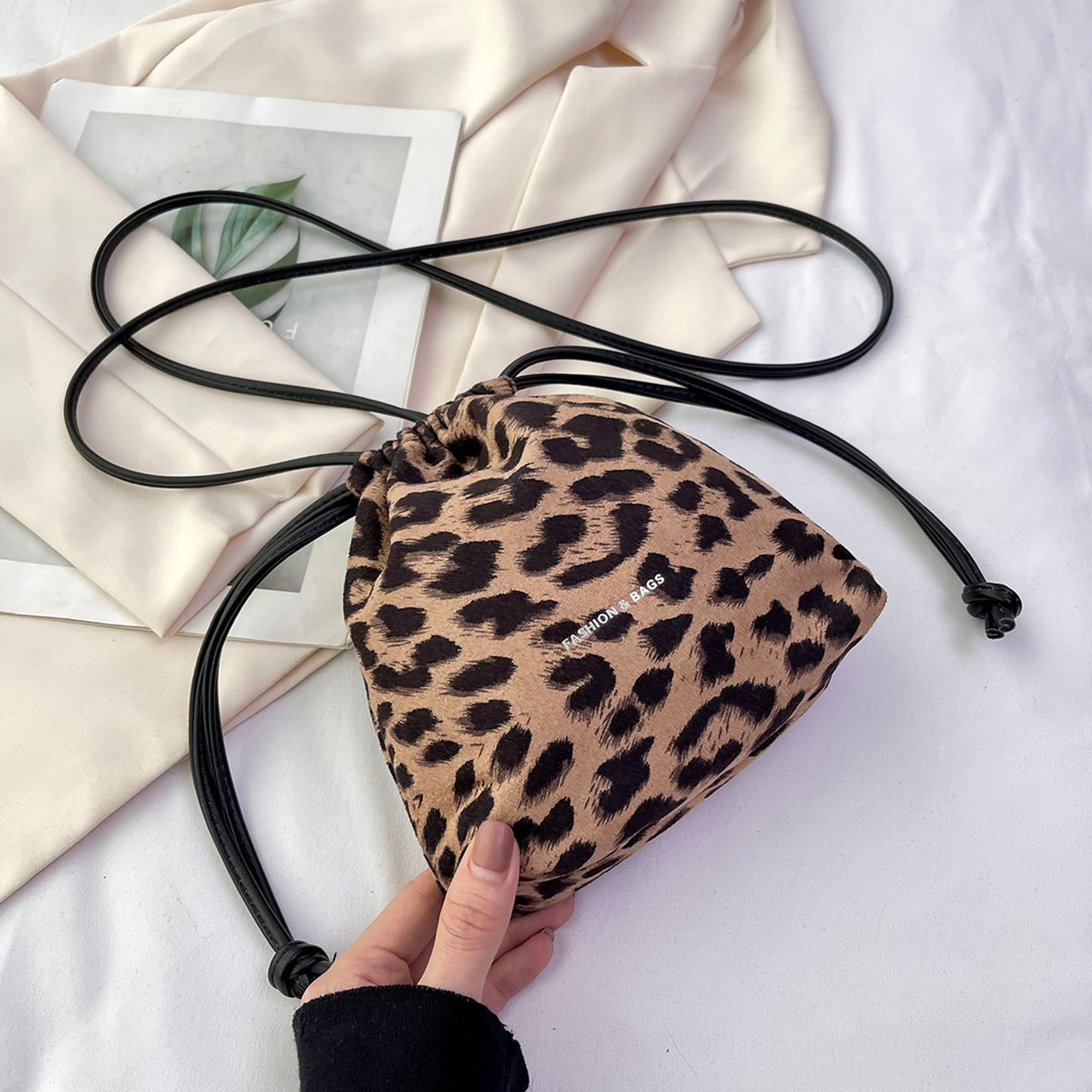 Drawstring Leopard Crossbody Bag