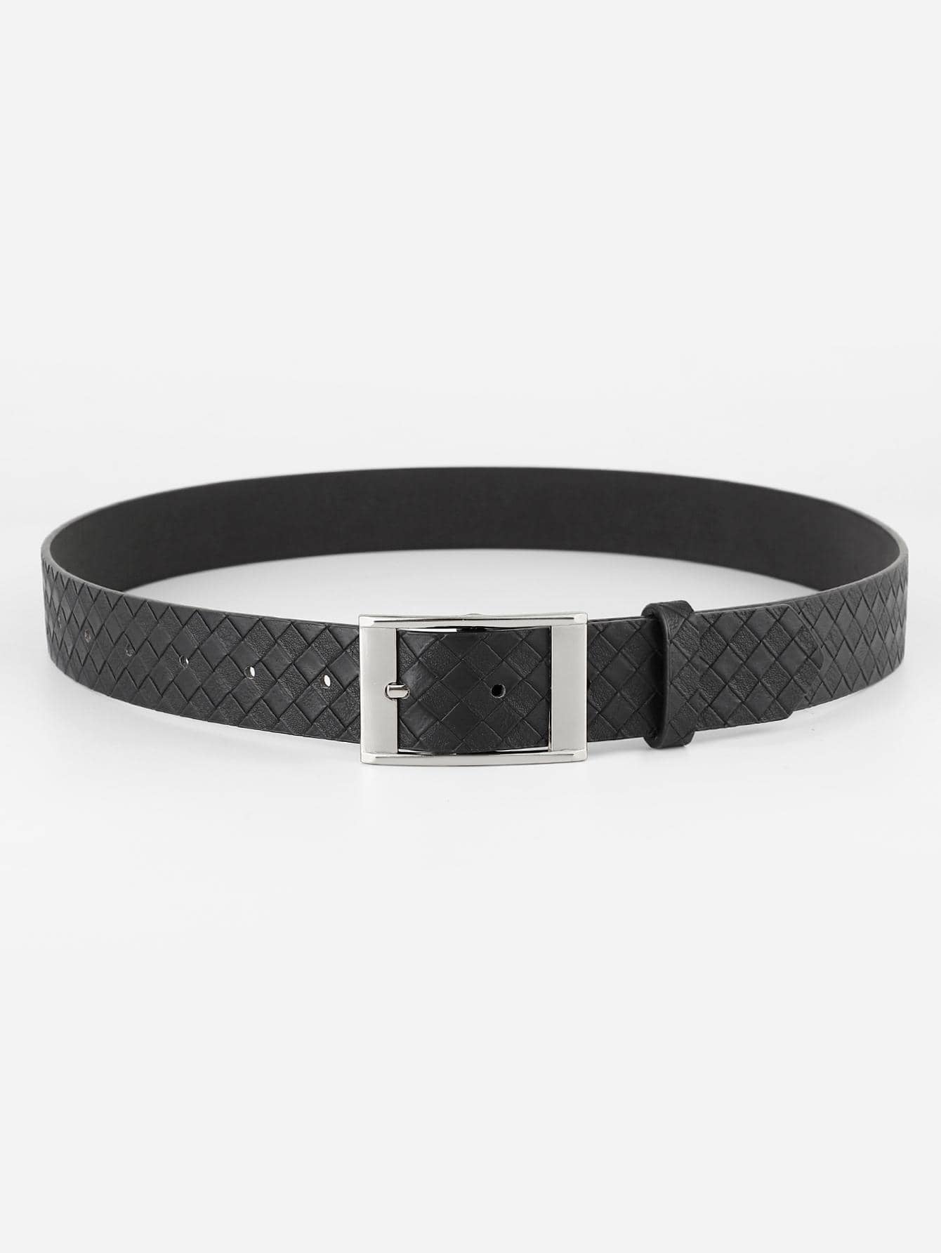 Men Geometric Embossed Square Buckle Belt