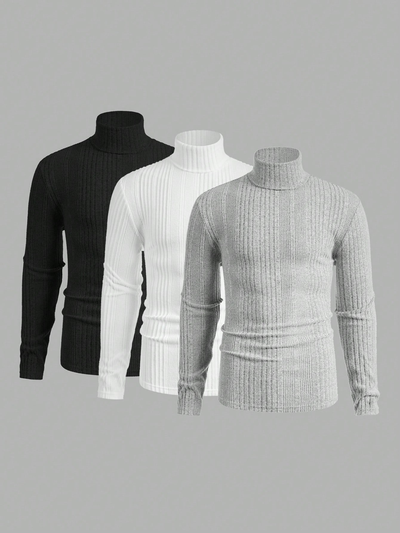 Manfinity Homme Men 3Pcs High Neck Ribbed Knit Tee