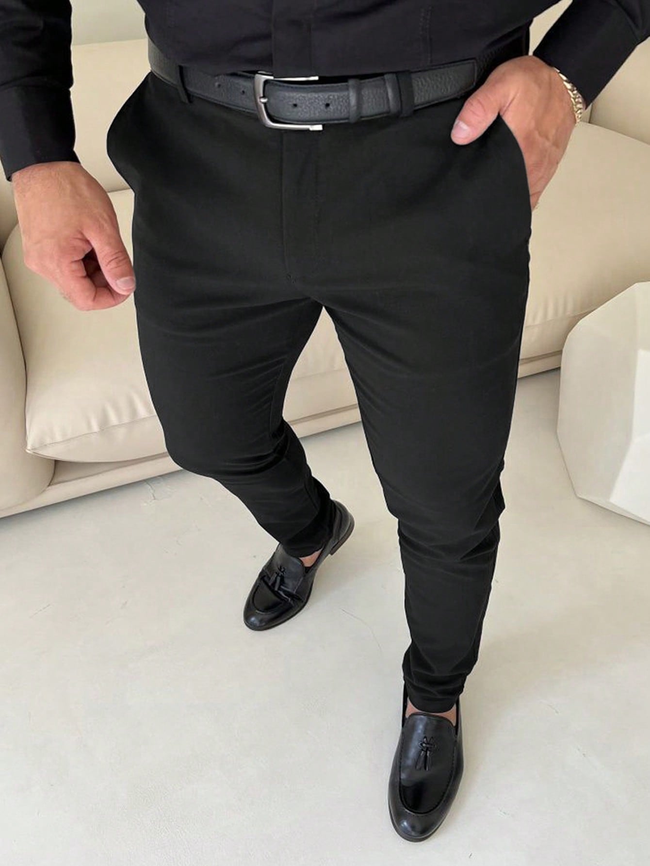 Manfinity Mode Men Slant Pocket Suit Pants without Belt