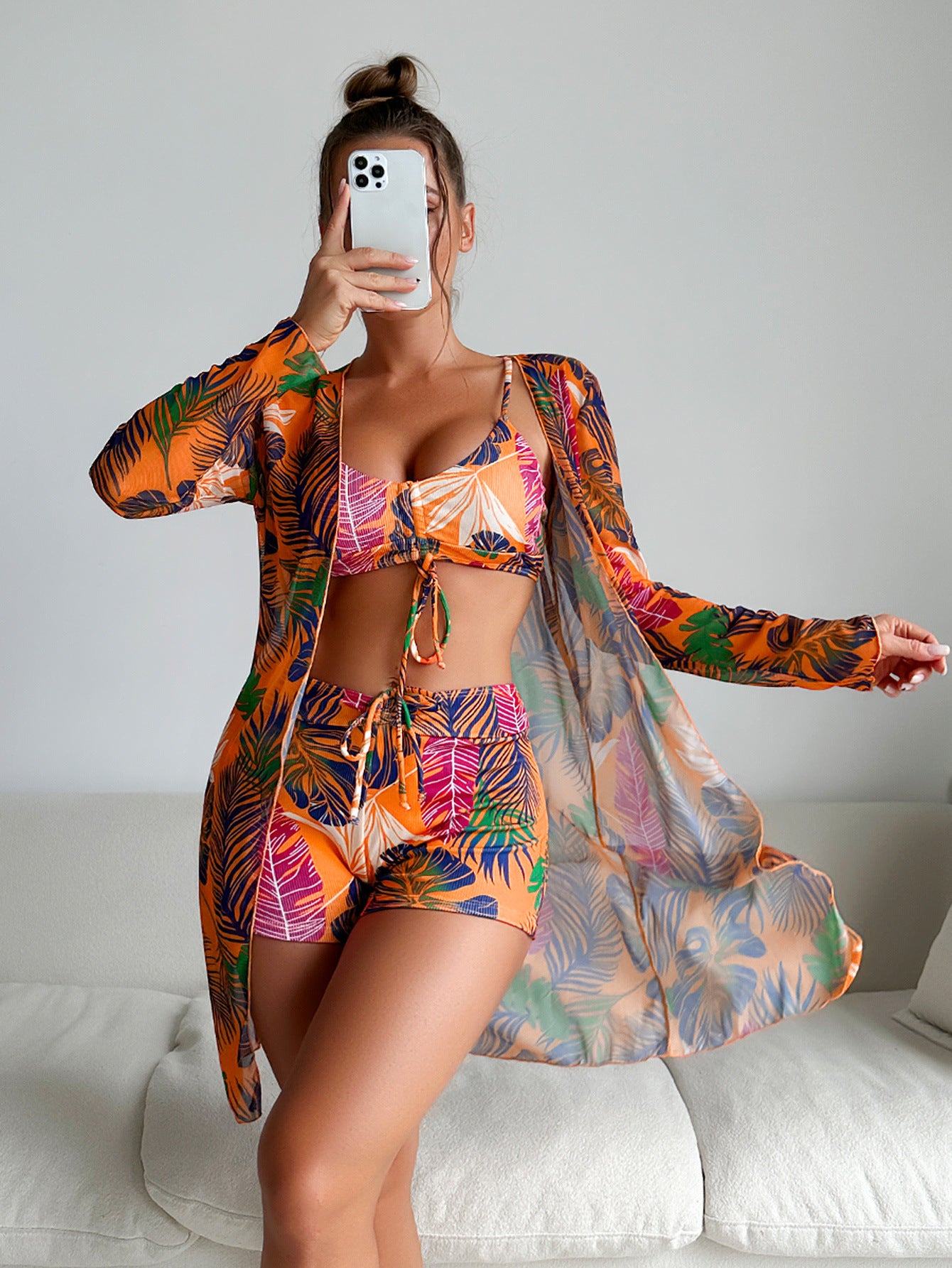 Multi-color Special Fabric Fashion Bikini Three-piece Women's Swimsuit