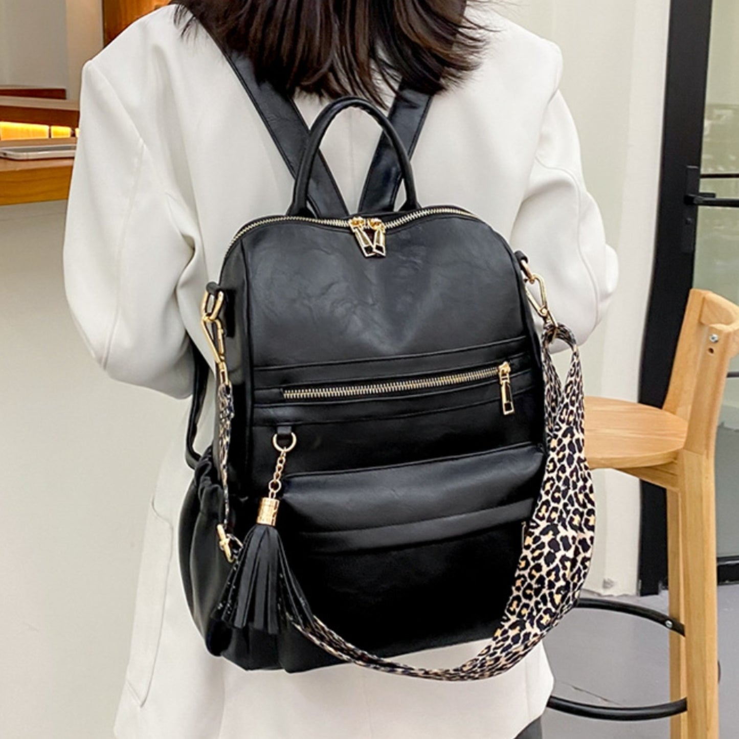 PU Leather Convertible Backpack