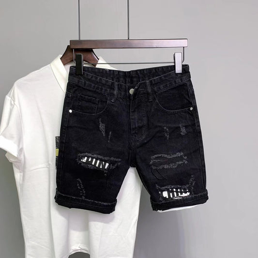 Summer New Patch Slim Fit Denim Cropped Pants