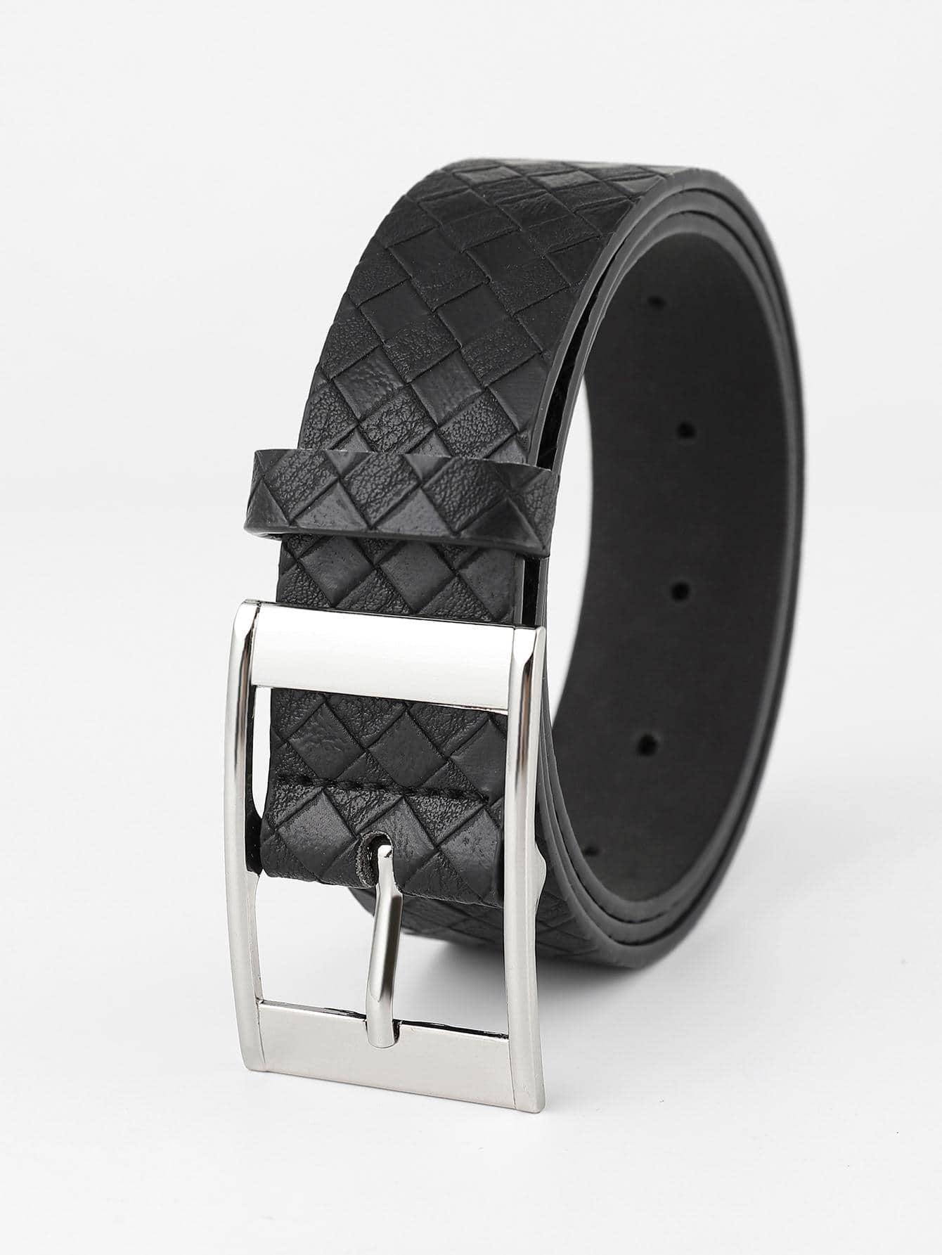 Men Geometric Embossed Square Buckle Belt