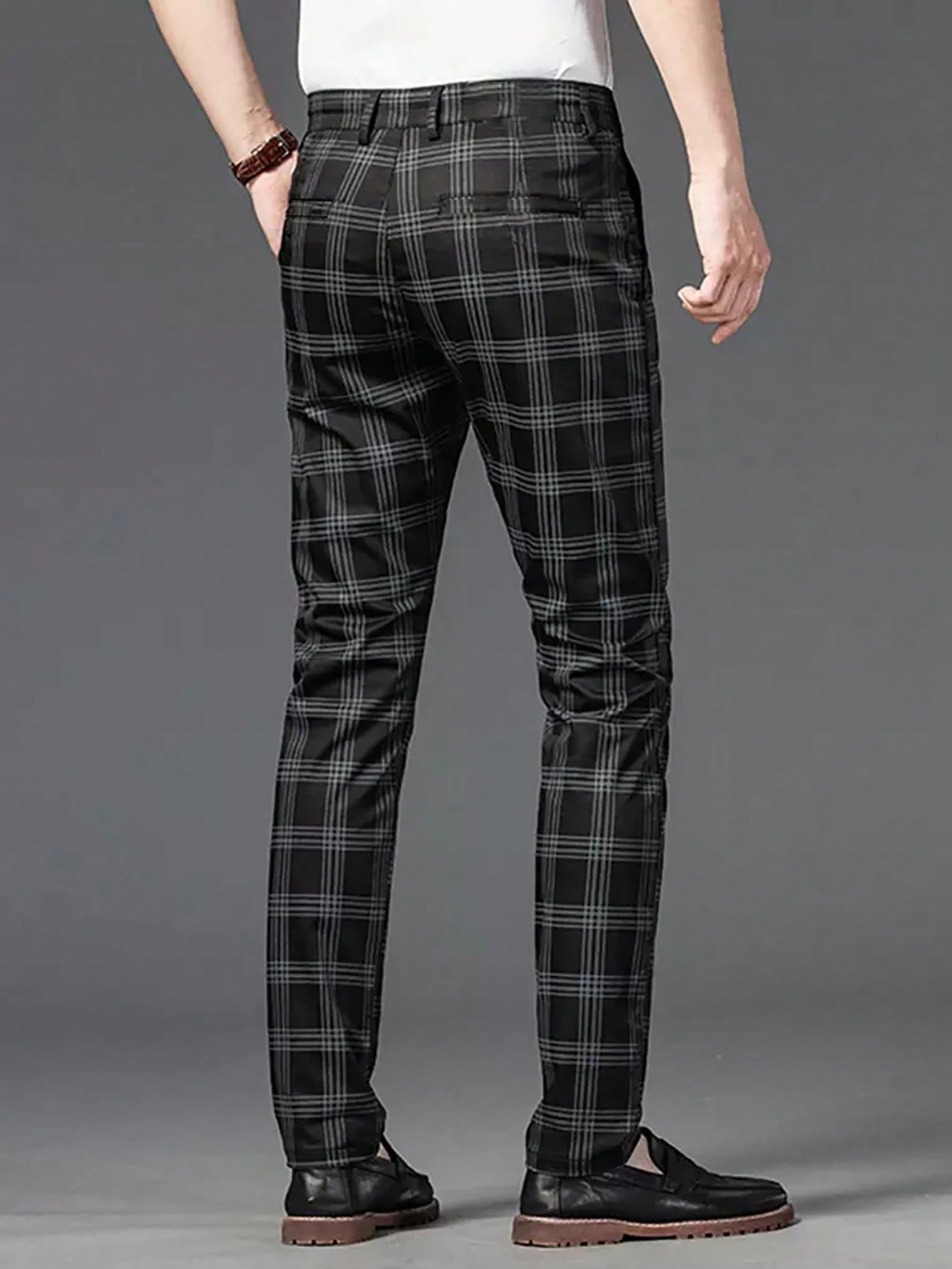 Manfinity Homme Men Plaid Print Slant Pocket Suit Pants