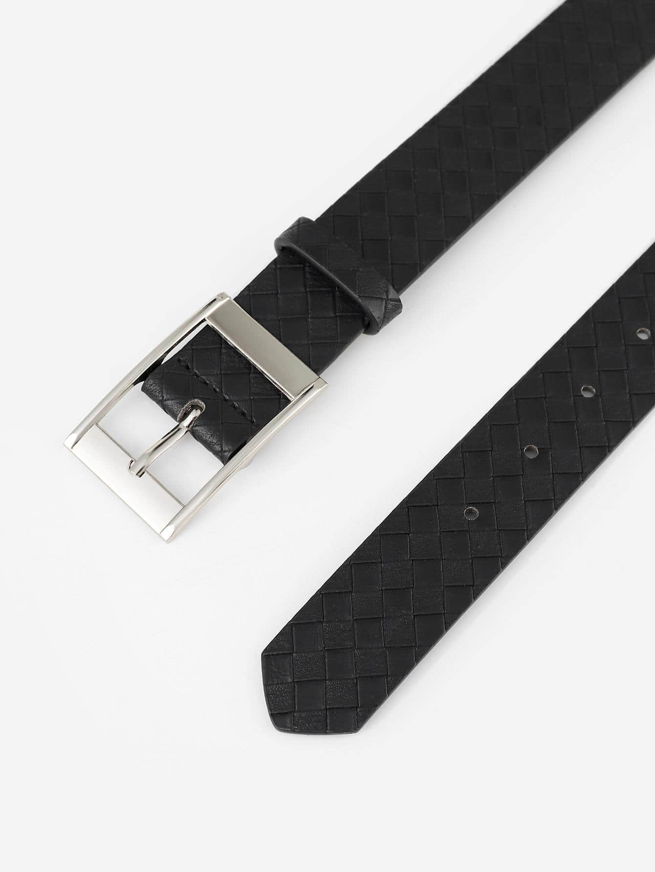 Men Geometric Embossed Square Buckle Belt